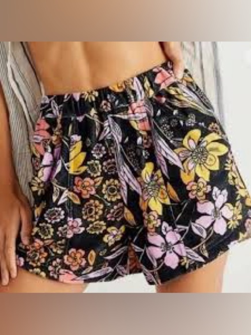Free People At First Sight Black Floral Print French Terry Shorts